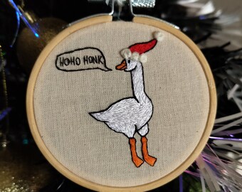 A Christmas Goose ready to ship/festive gift/ hand embroidery