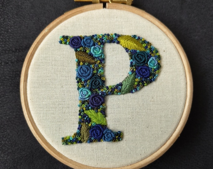 Commission/ Custom Floral Letter 4 Inch Hand Embroidered Hoop personalized embroidery/ gift/ gift for her