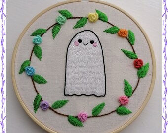 Downloadable PDF Ghost Wreath Hand Embroidery Pattern (intermediate) instant download/ diy/ hobby/ gift for her/ gift for him