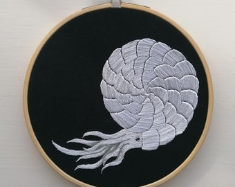 Ammonite 6 Inch Hand Embroidered Hoop Art