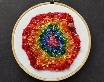Hand Embroidered Art Piece Rainbow Beads ready to ship/ gift for her/ gift for him/ home decor/ embroidery design