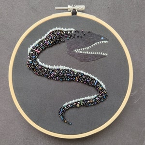 Gulper Eel 6 Inch Hand Embroidered, Beaded Art Piece.