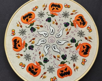 My Favourite Autumn Things 8 inch hand embroidered glow in the dark art piece ready to ship