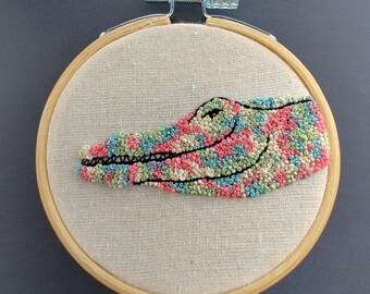 Mini 3 Inch Pliosaur Hand Embroidered hoop art/ ready to ship gift for her gift for him home decor dinosaur hand made