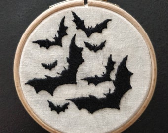 Bats 4 Inch Hand Embroidered Hoop.