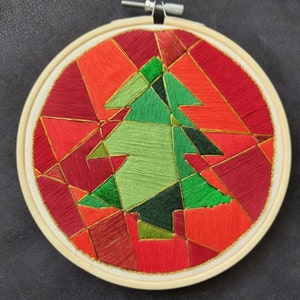 Christmas Holiday Tree 6 Inch Hand Embroidered Hoop Art Home Decor. holiday decor/ holiday gift/ gift for her image 1