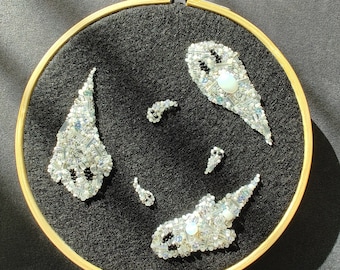 Beaded Ghosts Hand Embroidered 6 Inch Art Piece ready to ship/ gift ideas/ Halloween/ home decor/ spooky