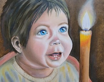 Original Oil Painting - "A Moment of Wonder" - 11x14 Handmade Portrait of a Child with Candle - Impressionist Wall Art