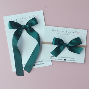 Evergreen Long Tail Hair Bow. Green Bow Headband Baby. Long Hair Bow. Girl Evergreen Satin Bow. Adult Long Tail Hair Bow. Skinny Satin Bow.