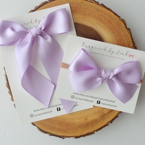Lavender Long Tail Hair Bow. Baby Girl Satin Bow. Lavender Headband for Girl. Long Hair Bow. Adult Long Tail Hair Bow. Momma Bow.  Satin Bow