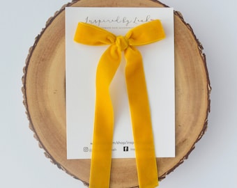 Senf Samt Long Tail Haarschleife: Herbst Haarspange