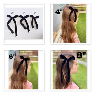 Navy Satin Long Tail Hair Bow. Baby Girl Satin Bow. Long Hair Bow. Girl Navy Bow. Adult Long Tail Hair Bow. Momma Bow. Navy Satin Bow. image 8