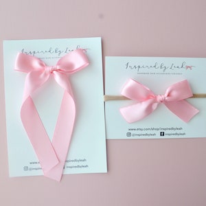 Pink Long Tail Hair Bow. Pink Bow Headband Baby. Long Hair Bow. Girl Pink Satin Bow. Adult Long Tail Hair Bow. Momma Bow. Skinny Satin Bow.