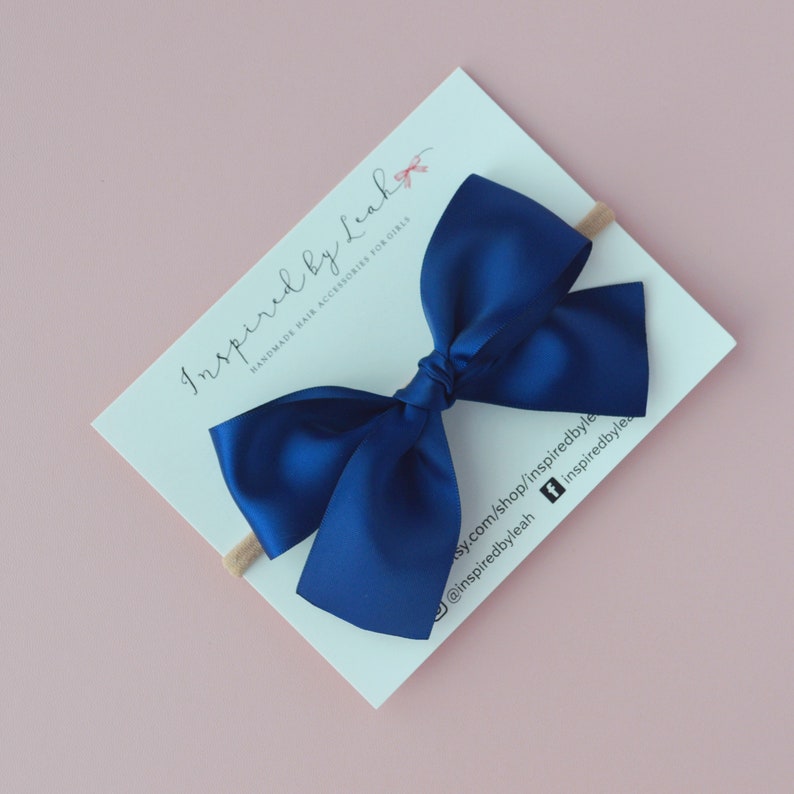 Navy Satin Long Tail Hair Bow. Baby Girl Satin Bow. Long Hair Bow. Girl Navy Bow. Adult Long Tail Hair Bow. Momma Bow. Navy Satin Bow. image 4