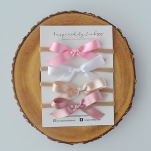 Pink, White, Champagne, Rose Satin Bows. Newborn Satin Headband. Girl Satin Bows. Dainty Bows. White Satin Headband. Satin Headband.