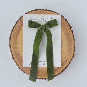 Moss Green Velvet Long Tail Hair Bow. Fall Girl Hair Bow. Adult Long Tail Hair Bow. Momma Bow. Fall Hair Bow. Long Tail Bow. Hair Clip.