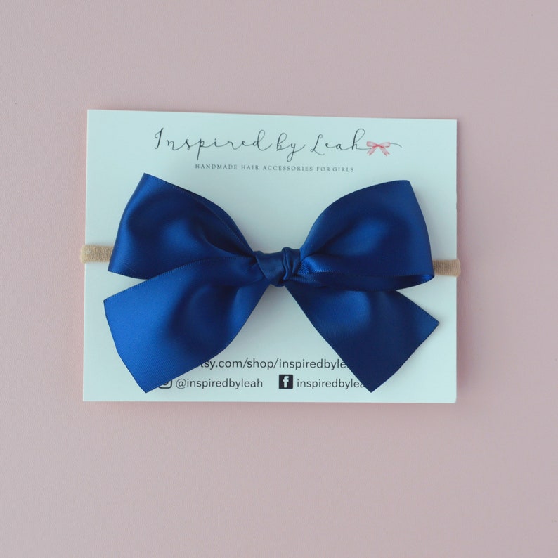 Navy Satin Long Tail Hair Bow. Baby Girl Satin Bow. Long Hair Bow. Girl Navy Bow. Adult Long Tail Hair Bow. Momma Bow. Navy Satin Bow. Short Tail 2.5x5 inches