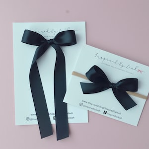 Black Long Tail Hair Bow. Black Bow Headband Baby. Long Hair Bow. Girl Black Satin Bow. Adult Long Tail Hair Bow. Skinny Satin Bow.