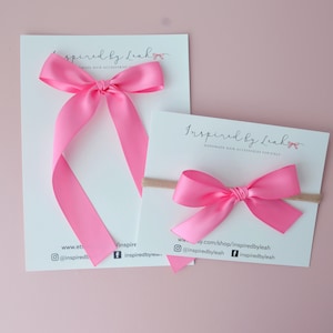 Hot Pink Long Tail Hair Bow. Pink Bow Headband Baby. Girl Hot  Pink Satin Bow. Adult Long Tail Hair Bow. Momma Bow. Skinny Satin Bow.