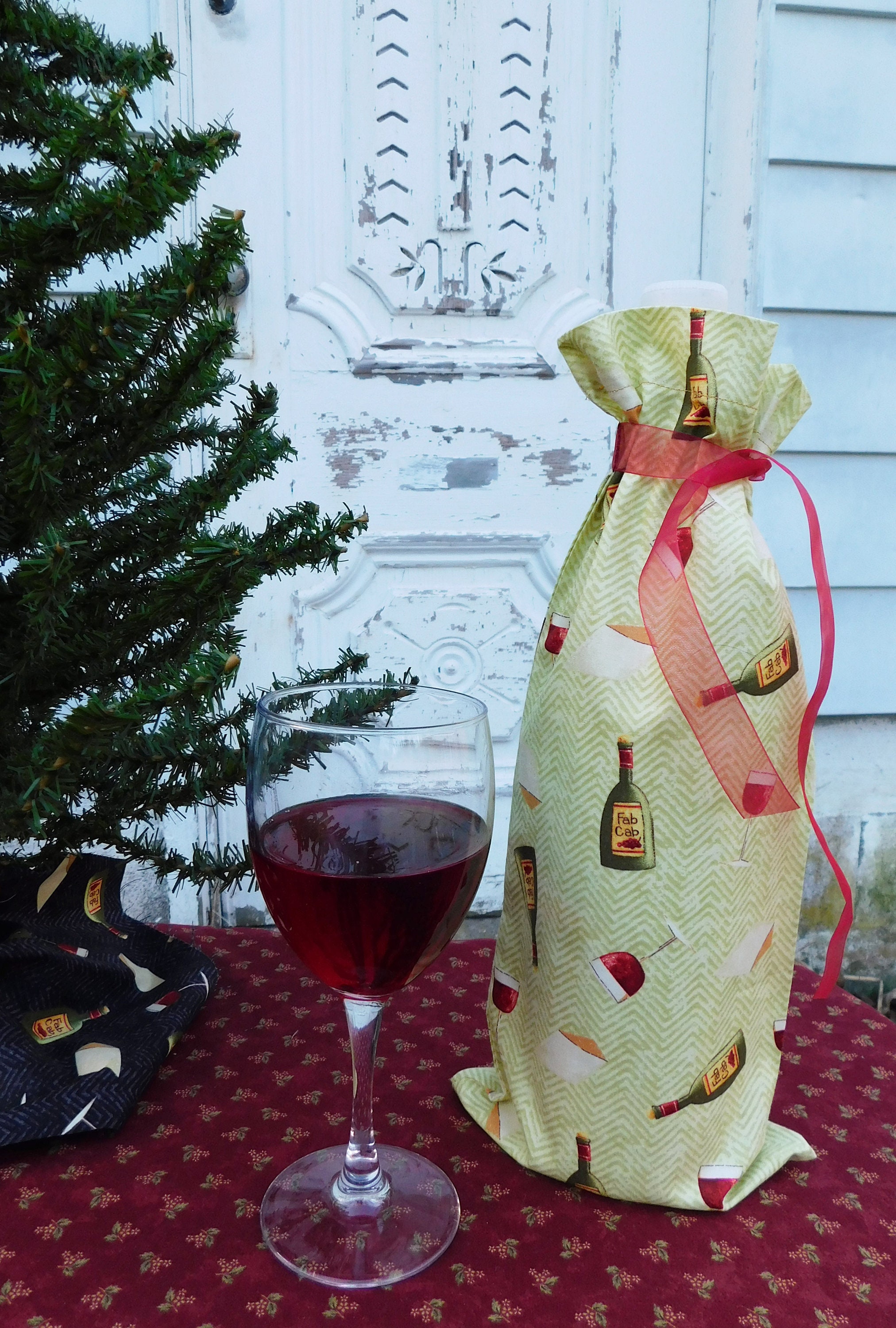 Two wine bottle gift bags holiday gift bags fabric wine Etsy