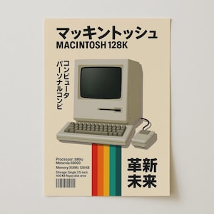 Retro Macintosh 128K-affisch på canvas | Vintage datordekor | 30x40cm / 12x16in