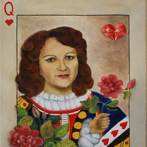 Regina di Cuori, ispirata alle carte da gioco, 2022. Dipinto a olio su tela.