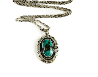Sterling Silver Turquoise Oval Southwest  Pendant