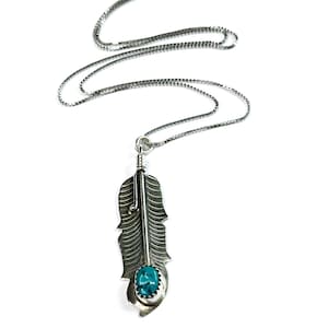 Sterling Silver Turquoise Vintage Navajo  Concho Feather Pendant Conversion Necklace
