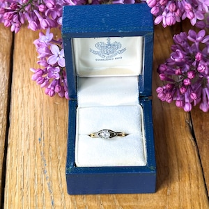 Blue Rectangular Ring Box with Cream Satin and Velvet Lining