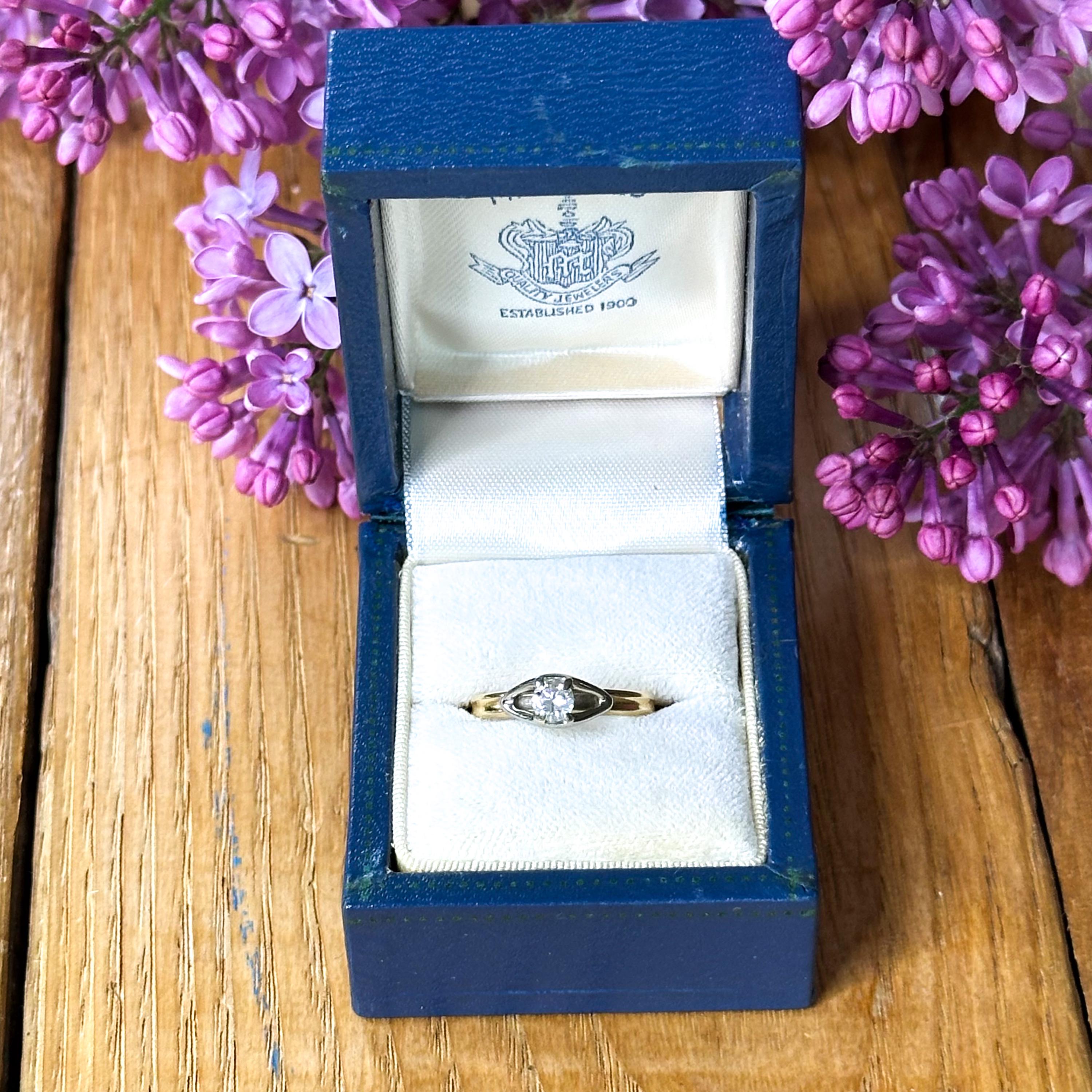 Blue Rectangular Ring Box with Cream Satin and Velvet Lining
