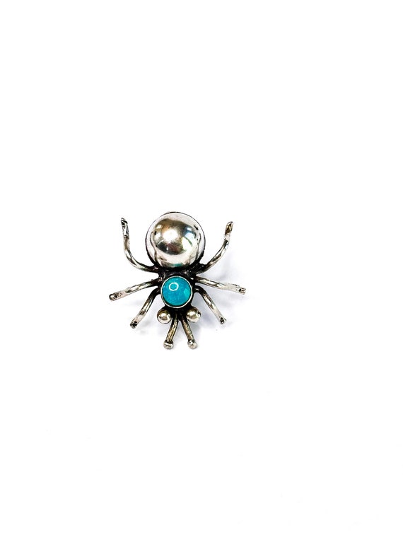 Sterling Silver Turquoise Navajo Spider Pin Brooch - image 9