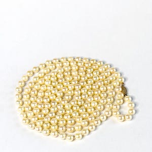 Long 62 Inch 7mm Cultured Pear Necklace With 14k Yellow Gold Filigree Clasp