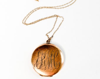 Large Round Gold Filled Monogrammed Locket With Photograph