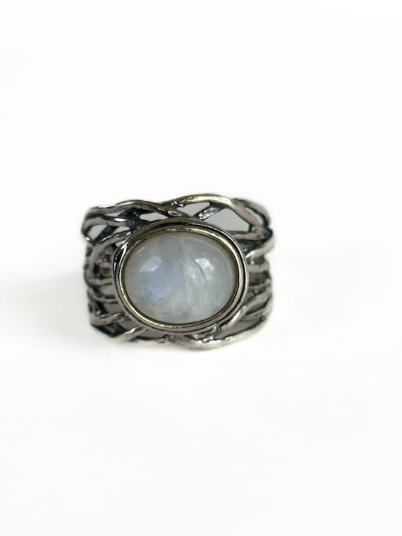 Sterling Silver  East West Set Oval Moonstone Rin… - image 1