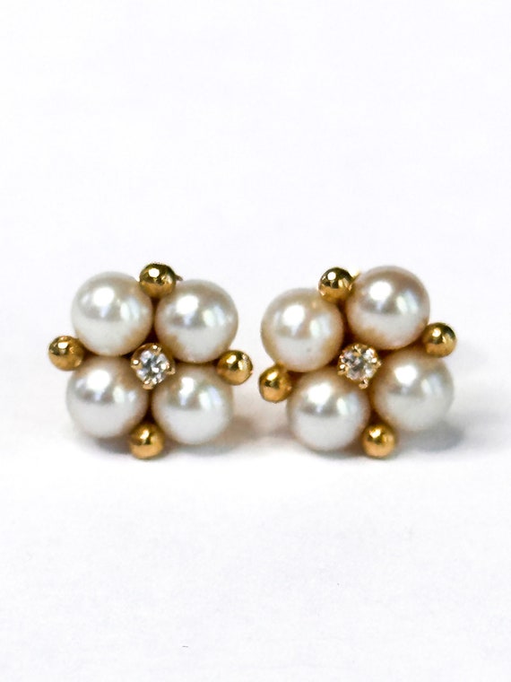 Yellow Gold 14k Pearl and Diamond Rosette Cluster 