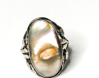 Sterling Silver Blister Pearl Ring With Leafy Foliate Setting