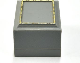 Light Gray Celluloid Ring Box with Dark Gray Velvet Lining and Gold Trim