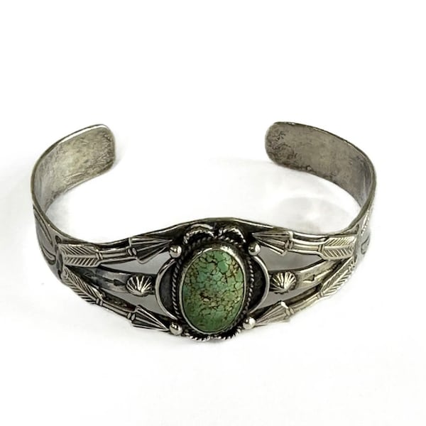 Fred Harvey Era  Sterling Silver Oval Turquoise Cuff Bracelet