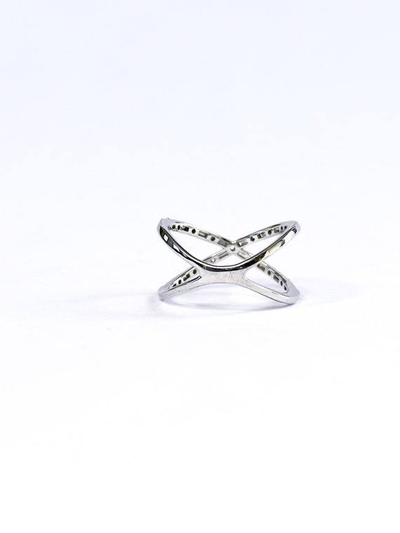 14k White Gold Diamond Criss Cross Ring X Ring - image 3