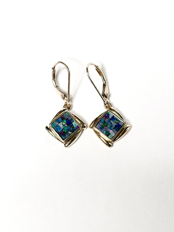 Sterling Silver Square Opal Mosaic Dangle Earrings