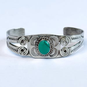 Sterling Silver and  Oval Turquoise Etched Cuff Bracelet