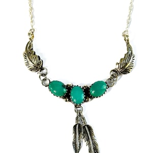 Sterling Silver Turquoise  Feather Pendant Navajo