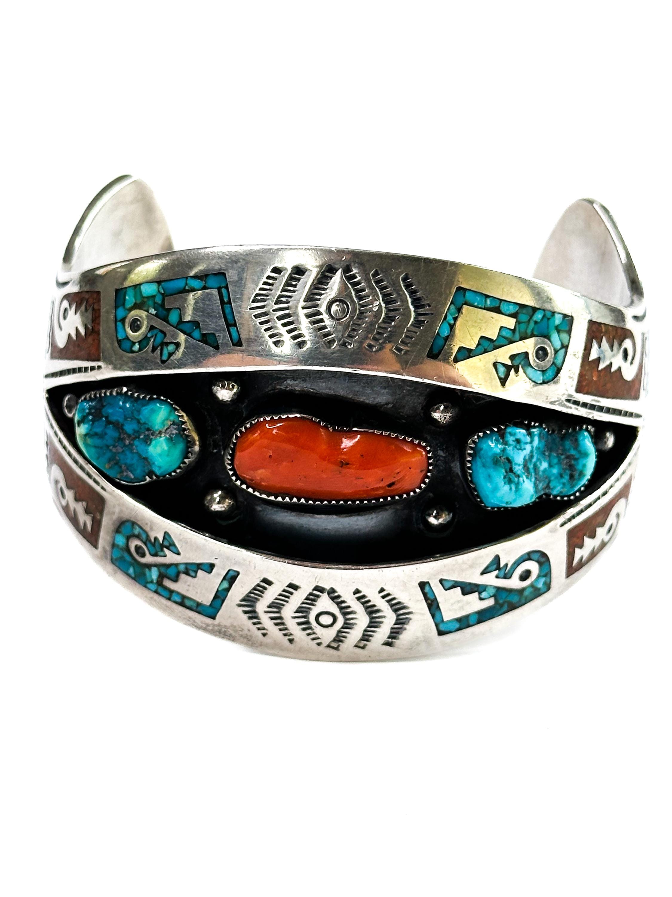 Turquoise Red Coral Sterling Silver Navajo Cuff Bracelet - Etsy