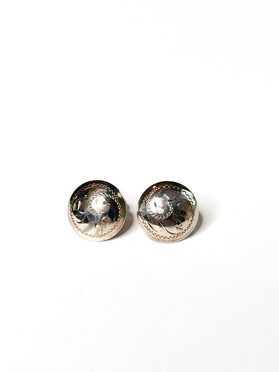 Sterling Silver Round Medallion Screwback Earrings