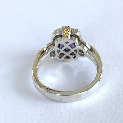Two Carat shops Radiant Cut Amethyst in Sterling Silver and 18k Gold Setting