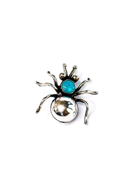 Sterling Silver Turquoise Navajo Spider Pin Brooch - image 1