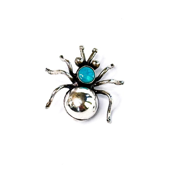 Sterling Silver Turquoise Navajo Spider Pin Brooch