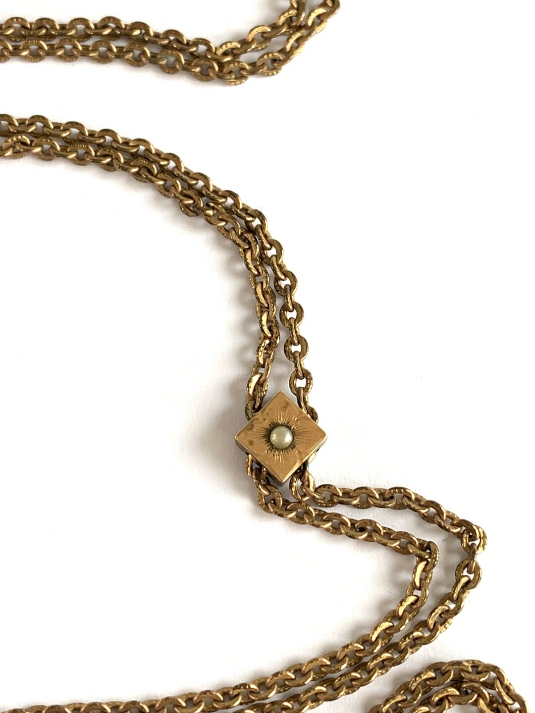 Gold Filled Victorian Ladies Pocket Watch Slide Chain With Square