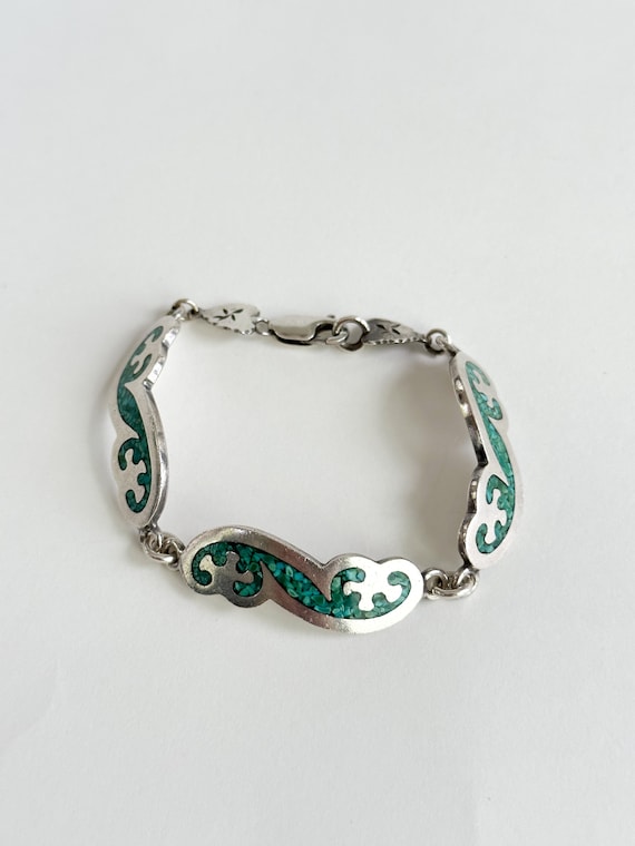 Sterling Silver Taxco Inlaid Turquoise Bracelet