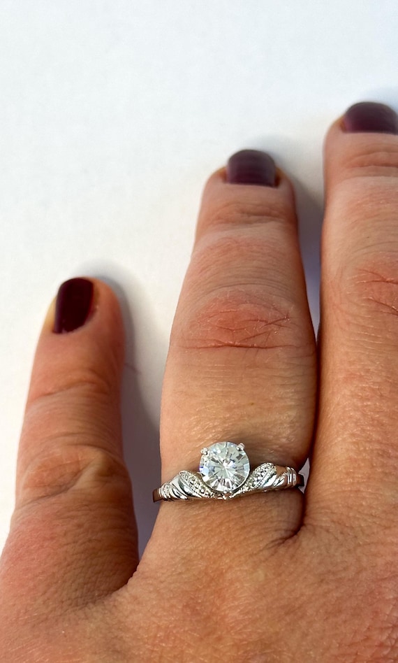 Sterling Silver Crystal Solitaire Engagement Ring… - image 6